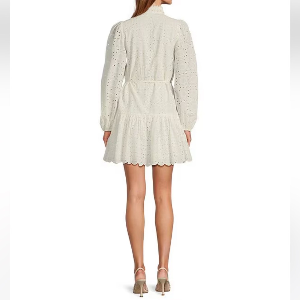 NWT Antonio Melani Brynn Eyelet Mock Neck Button Front Tie Waist Dress - Picture 2 of 3